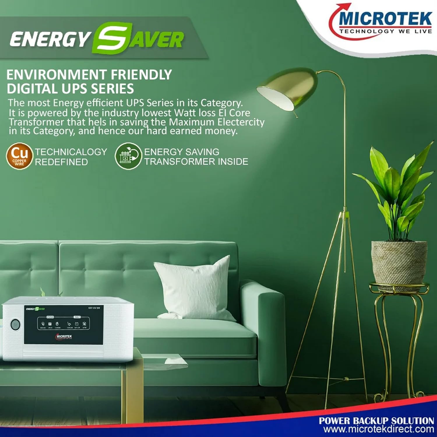 Microtek Energy Saver 825 Advanced Digital 715VA/12V Inverter, Support 1 Battery With 2 Year Warranty for Home, Office Shops