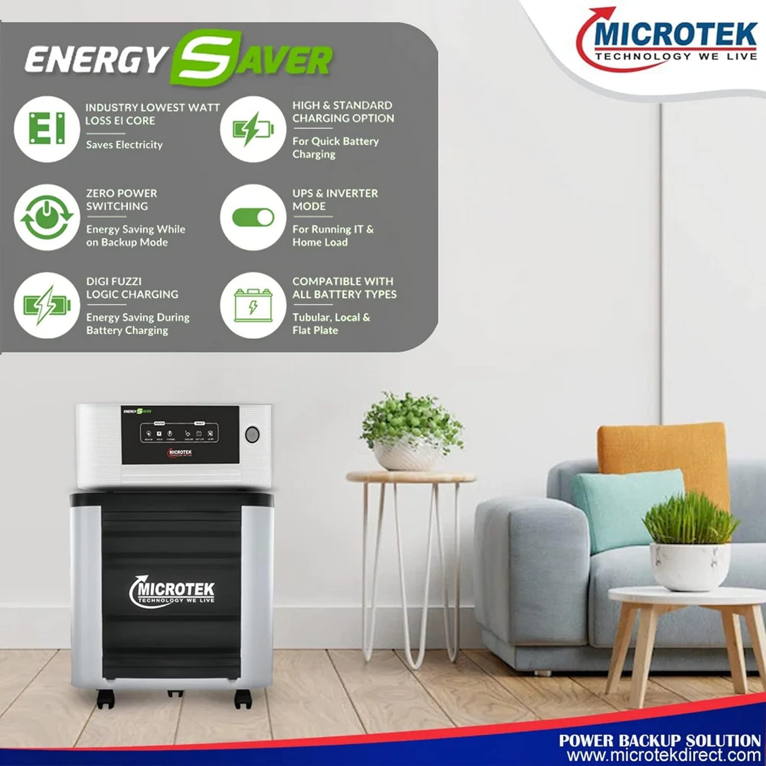 Microtek Energy Saver Digital UPS 1825 (24V) Inverter For Home UPS-Standard
